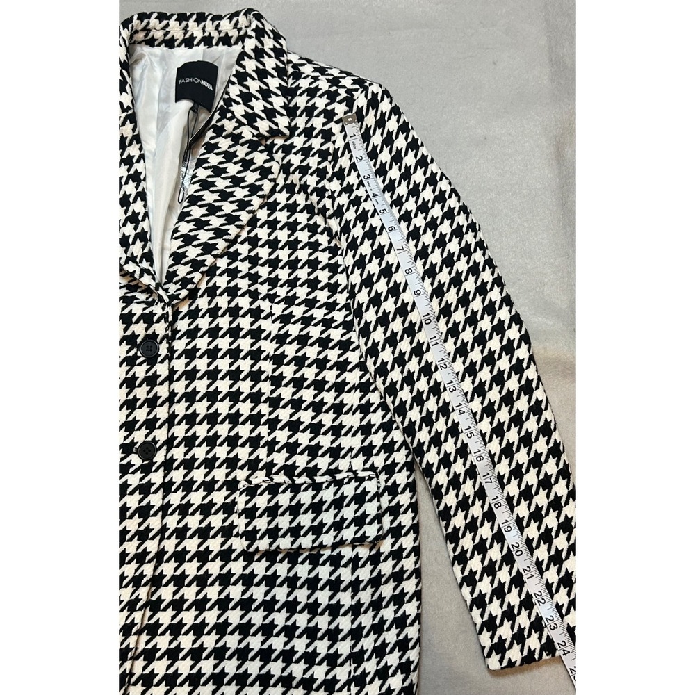 Fashion Nova Houndstooth Blazer Black White Two Button Jacket Large - Picture 7 of 8